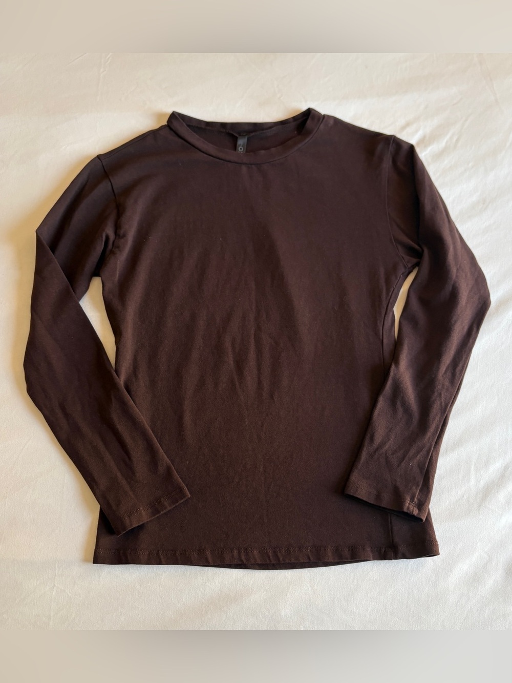 Jova Brown Cotton Crewneck Long Sleeve Top Basics Neutral Fall Winter